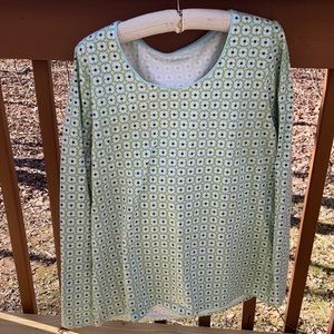 Kim Rogers green and blue shirt
